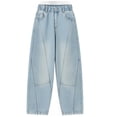 thumbnail image 3 of BFHHYA Big Girls Washed Denim Pants Wide Leg High Waisted Barrel Jeans Loose Boyfriend Streetwear Clothes Size 4-15 Years, 3 of 8