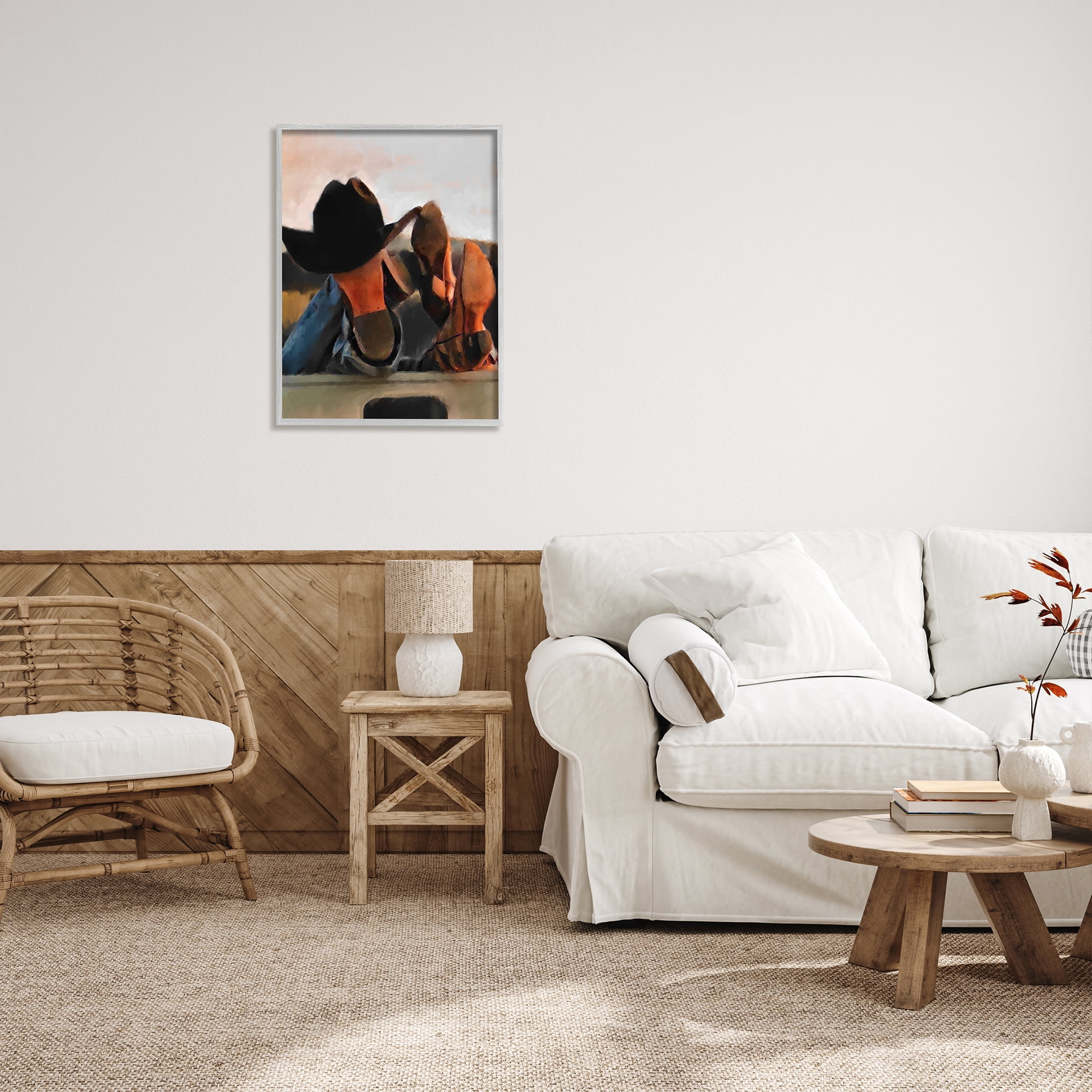 Stupell Industries Couple Resting Cowboy Boots Abstract Painting Gray Framed Art Print Wall Art, 24 x 30