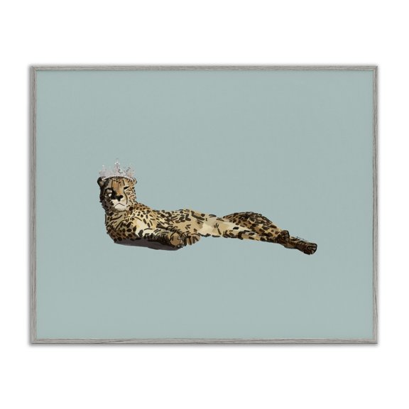 Stupell Industries Modern Royal Leopard with Crown Gray Framed Giclee Art, 30 x 24, by Amelia Noyes