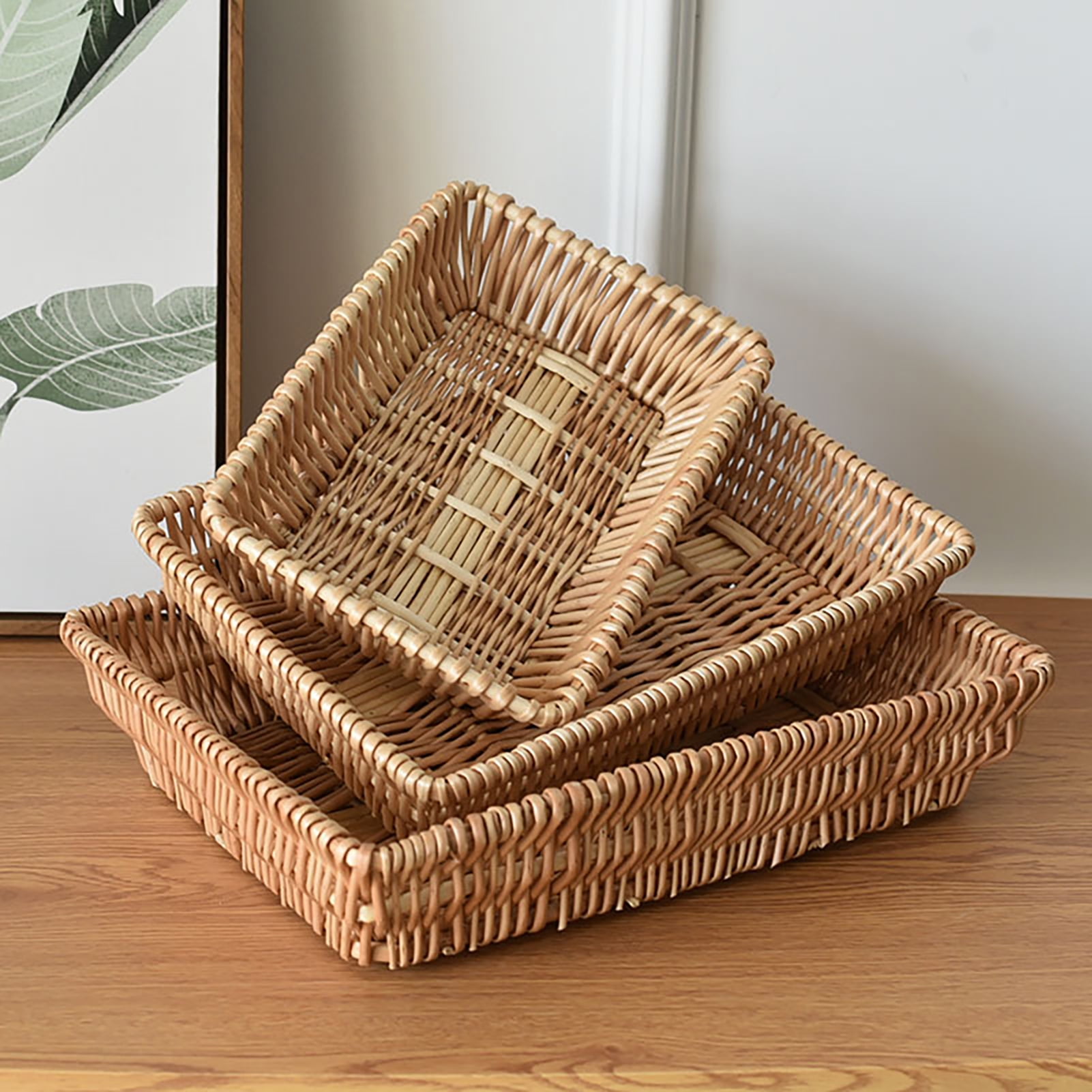 pot Hand-Woven Rattan Rectangular Service Basket with Handles Size : L Used for Book and Sundries Storage Box Desktop Storage Basket