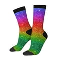 thumbnail image 2 of Uemuo Rainbow Glitter Pattern Women's Crew Socks, Soft Durable Breathable Moisture-Wicking with Odor Control Cotton socks, 2 of 9