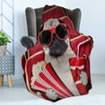 thumbnail image 4 of Pug Soft Flannel Fleece Blanket, Funny Dog Watching Movie Popcorn Soft Drink and Glasses Animal Photograph, Cozy Plush for Indoor and Outdoor Use, 70" x 90", Cream Ruby and Vermilion, by Ambesonne, 4 of 5