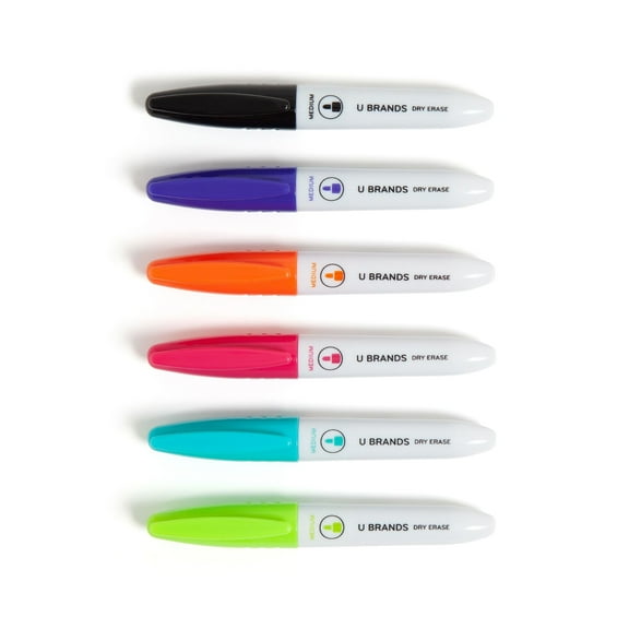 U Brands Medium Point Mini Dry Erase Markers, Assorted Colors, 6 Count