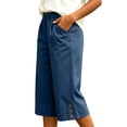 thumbnail image 5 of Cloaraye Cotton Capri Pants for Women Elastic Waist Wide Leg Cropped Pants with Pockets Solid Color Casual 3/4 Length Palazzo Pants, 5 of 6