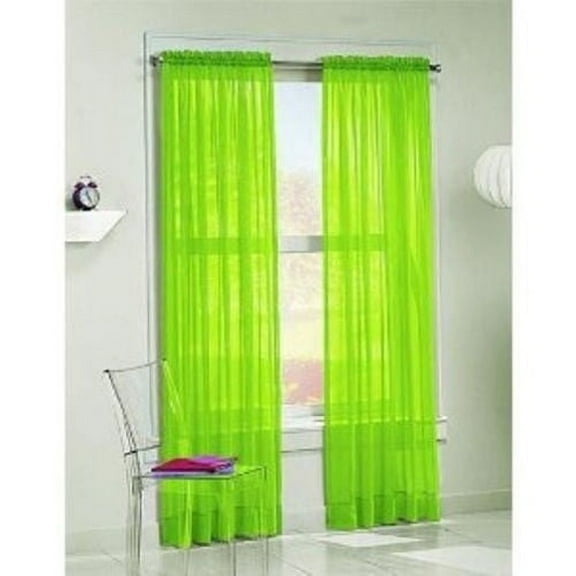 Set of 2 Sheer Voile Window Curtain Panels, 84" Long, Lime Green