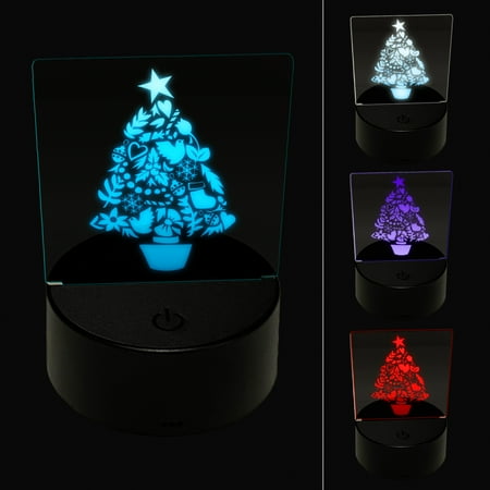 

Decorated Christmas Tree Stocking Ornament Dove LED Night Light Sign 3D Illusion Desk Nightstand Lamp