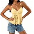 thumbnail image 5 of Women's V Neck Wrap Front Tank Tops for Women Sleeveless Tie Waist Ruffle Hem Casual Summer Blouses Lightweight Breathable Flowy Top Yellow 2XL, 5 of 5