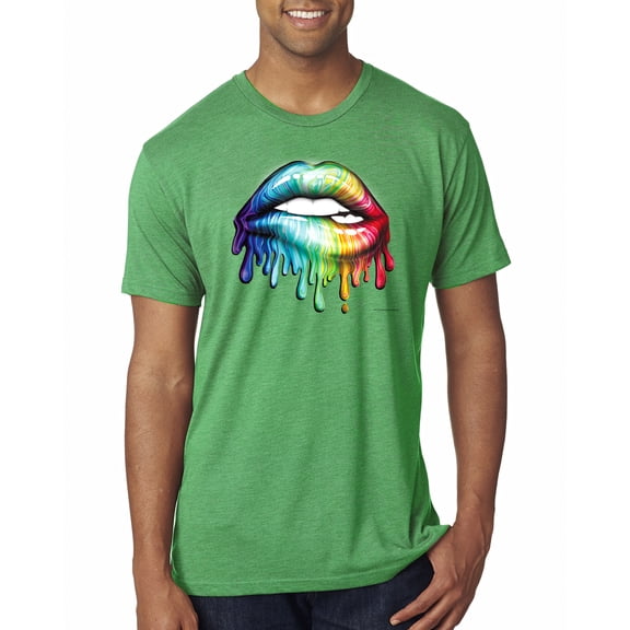 Wild Bobby, Colorful Neon Rainbow Biting Lips, Pop Culture, Men Premium Tri Blend Tee, Envy, Small