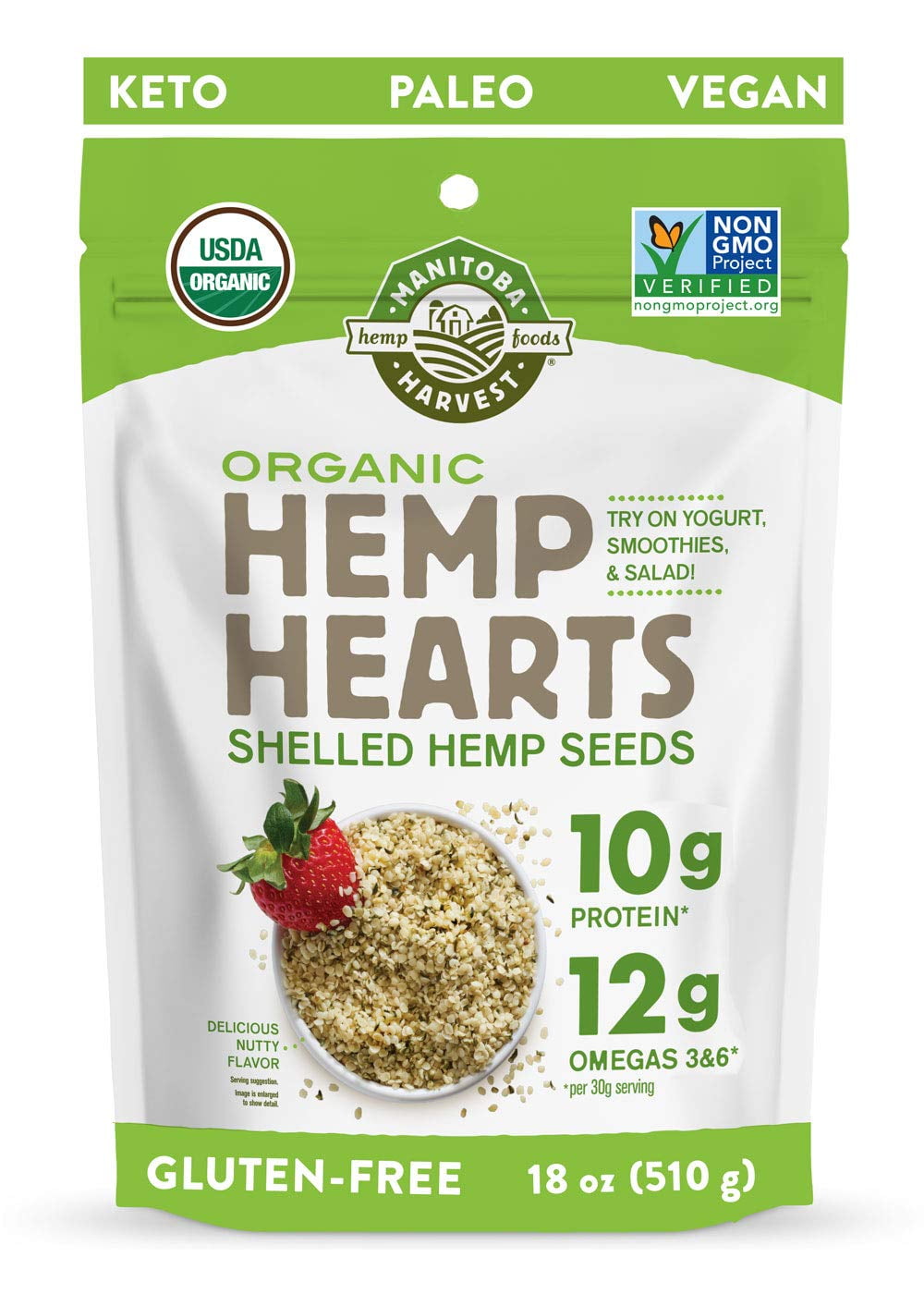 Manitoba Harvest Organic Hemp Hearts Shelled Hemp Seeds, 18oz; 10g