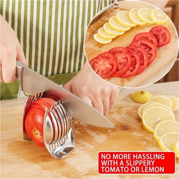 Tomato Slicer Lemon Cutter Multipurpose Handheld Round Fruit Tongs Stainless Steel Onion Holder Easy Slicing Kiwi Fruits & Vegetable Tools Kitchen Cutting Aid Gadgets Tool