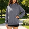 thumbnail image 7 of ECHFIPROM Womens Oversized Hoodies Gray 1/4 Zip Casual Solid Color Long Sleeve Ladies Pullover with Pocket Sports Fashion Top,XL, 7 of 7