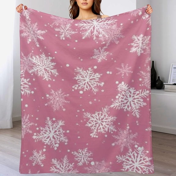 RKSupls Christmas Throw Blanket ,Pink snowflakes Decorative Blanket for Home Bed Sofa Couch,60x80 in