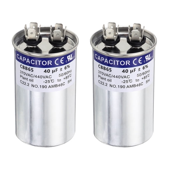 Uxcell 2Pcs 40MFD CBB65 Run Start Capacitor 40uF, 370/440V Round AC Capacitor for AC Motor Run, HVAC, Air Conditioner, Condenser Motors
