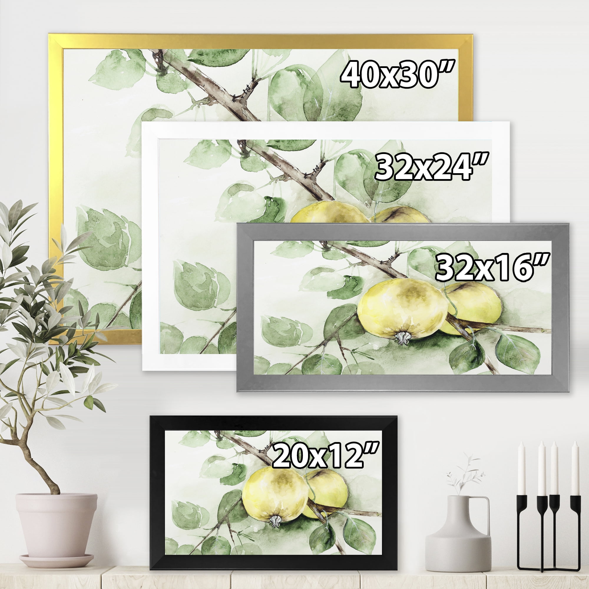 Designart 'Ancient Green Appels' Farmhouse Framed Art Print