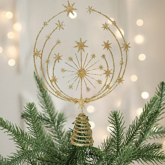 InsCrazy Christmas Gold Snowflake Tree Topper 13in/33cm Snowflake Shape Xmas Tree Top Ornaments Christmas Decorations Indoor Home Decor Party Supplies