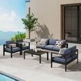 thumbnail image 3 of Superjoe 5 Pcs Outdoor Aluminum Furniture Set 7 Seats Patio Sectional Sofa Conversation Set Chat Counch Chair with Table Black Frame Blue Cushion, 3 of 8