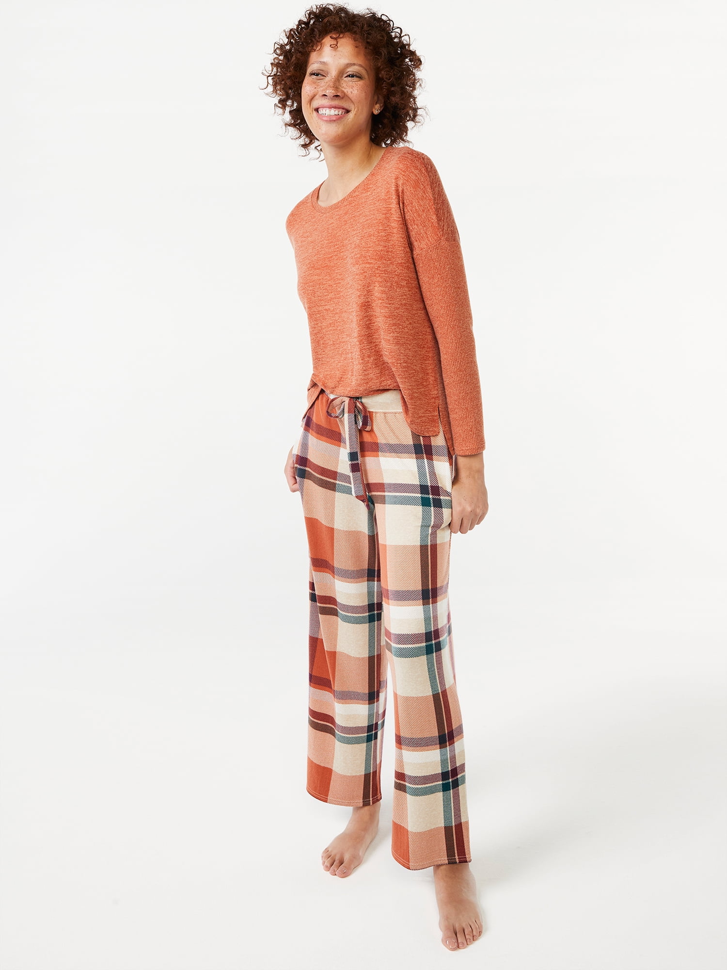 Joyspun Women's Long Sleeve Top and Pants Pajama Set, 2-Piece, Sizes up to 3X