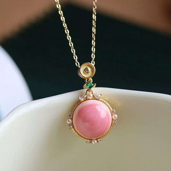HOOUN Pink Jade Pendant Amulet Natural 925 Silver Choker Gemstone Jewelry Necklace
