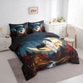 thumbnail image 2 of Feelyou Spooky Ghost Cat Full Size Bedding Sets, Boho Moon Rustic Cabin Full Size Bed in a Bag, Teal Blue, Black Reversible, 7-Piece, 2 of 7