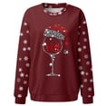 thumbnail image 5 of Glisme Chandail en Molleton de Noël pour Femmes Col Rond Imprimé Chandail Manches Longues Léger pour Usage Quotidien Vin, 5 of 5