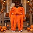 thumbnail image 6 of Halloween Pumpkin Hooded Onesie Adult Jack O Lantern Halloween Costume Plush Fleece Pajama Set, Full Body Flannel Jumpsuit for Couples Matching Fall Sleepwear Pajamas, 6 of 9