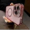 thumbnail image 3 of Magnetic Diamond Glitter Bling Case for iPhone 15 14 13 12 11 Pro Max Plus Rhinestone Electroplated Jewelled Transparent Cover pink for iPhone 14 Plus, 3 of 6
