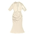thumbnail image 6 of VIWORLD Women's Mock Neck Ruched Bodycon Midi Dress Short Sleeve Slim Fit Clubwear Evening Party Dress Champagne，M, 6 of 11