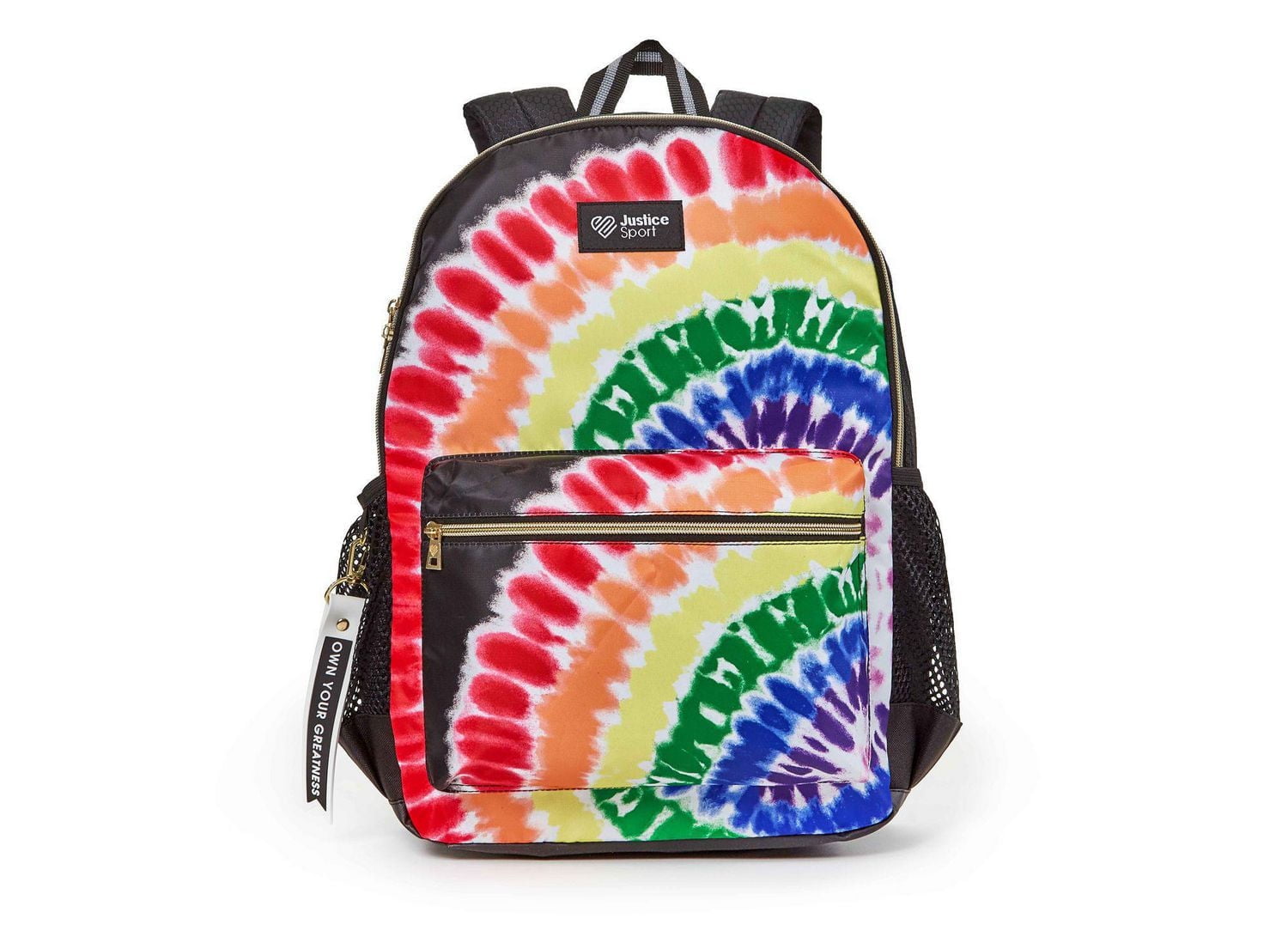 Sac à dos à compartiments multiples en nylon Tie Dye pour filles de la marque Justice™ Sac à dos de 17 po avec porte-clés en relief en caoutchouc texturé