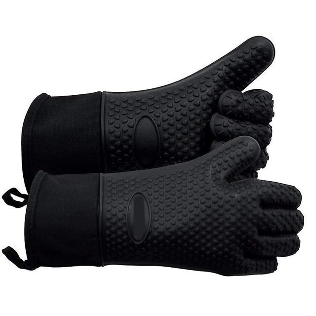 Guantes de Silicona Oso de Fresa Doble Capa Resistentes al Calor Negro