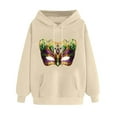 thumbnail image 3 of VBTAPA Mardi Gras Hoodies for Women Novelty Mask Graphic Printed Hooded Sweatshirt Carnival Party Hoodies Funny Holiday Pullover Sweatshirts with Kangaroo Pocket Beige XXL, 3 of 6