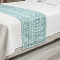 thumbnail image 2 of Ikat Bed Runner, Inspired Horizontally Arranged Geometric Cold Toned Folkloric Forms, Decorative Accent Bedding Scarf for Hotels Homes and Guestrooms, King, Cadet Blue Seafoam and White, by Ambesonne, 2 of 2
