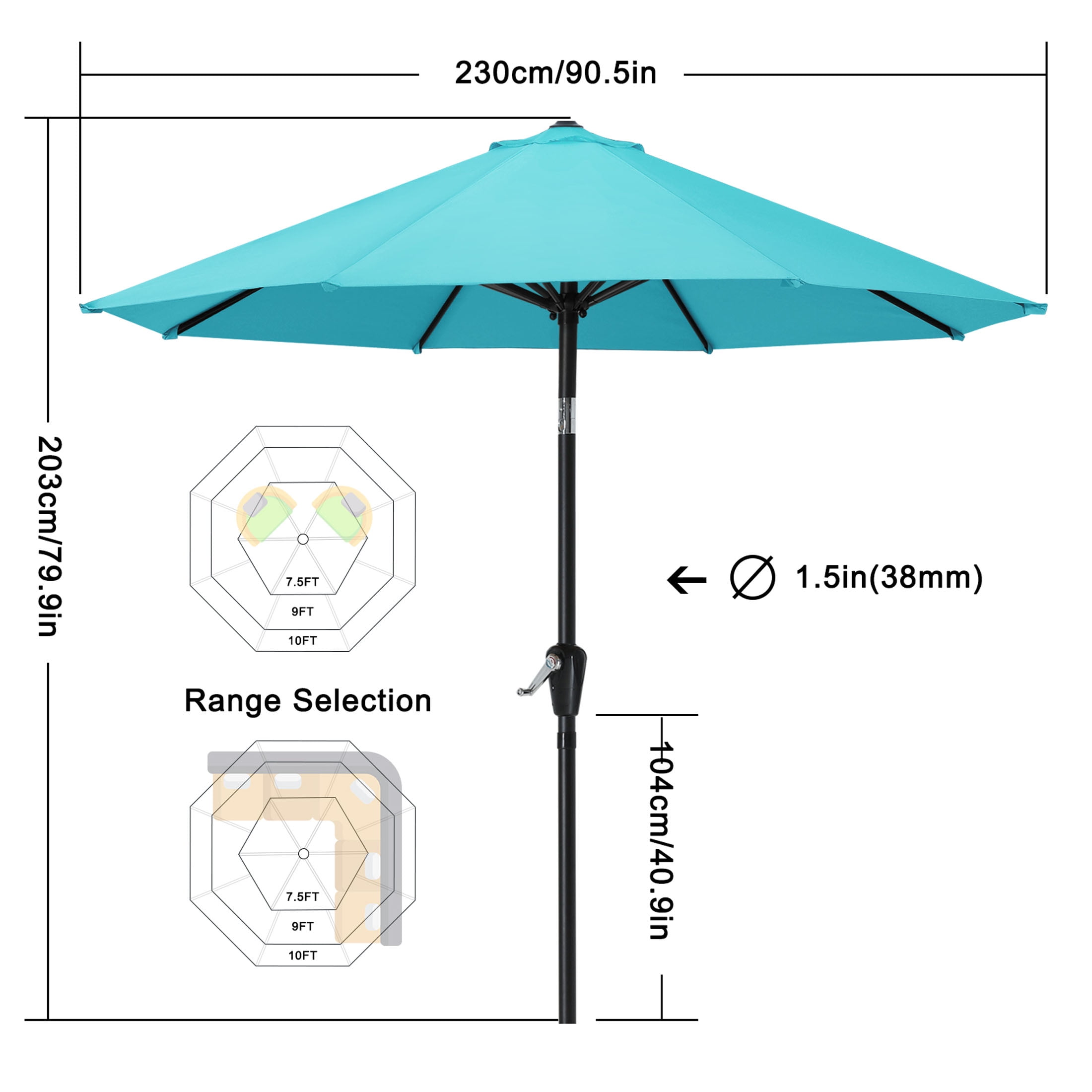 MASTERCANOPY 7.5ft Patio Market Umbrella with Tilt and Crank, Turquoise