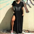 thumbnail image 1 of SMihono Robe Maxi Bohème d'Été pour Femmes Grande Taille Robe Décontractée Imprimée Col Rond Manches Courtes Longue Fendue avec Poche Robe de Plage, 1 of 8