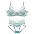thumbnail image 2 of Womens High Support Bra Women's Lace Underwear Set - Sheer Underwire Bra and High-Waisted Panty - V-Neck Adjustable Straps, Elegant 2-Piece Underwear Mint Green L, 2 of 3