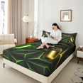 thumbnail image 4 of Castle Fairy Child Teens Adults Green Yellow Gamepads 4pcs Bed Sheets,Abstract Futuristic Cubes Video Game King Sheets,Neon Lights Gamer Super Cozy Sheet Set,Breathable Home Decor, 4 of 7