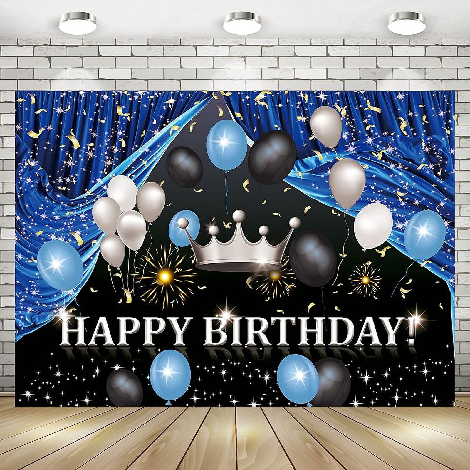 Royal Blue & Gold Crown Round Backdrop - 7x7ft Photography Background For Prince Theme Baby Showers & 1st Birthdays