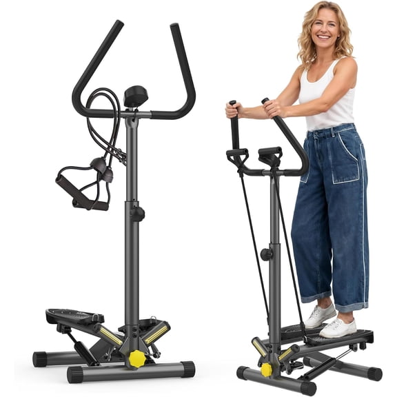 Stepper Machine with Resistance Bands, Mini Stepper with 300LBS Weight Capacity, Twist Stepper for Full Workout, Adjustable Step Height, Smooth and Quiet, Step Machine for Men Women