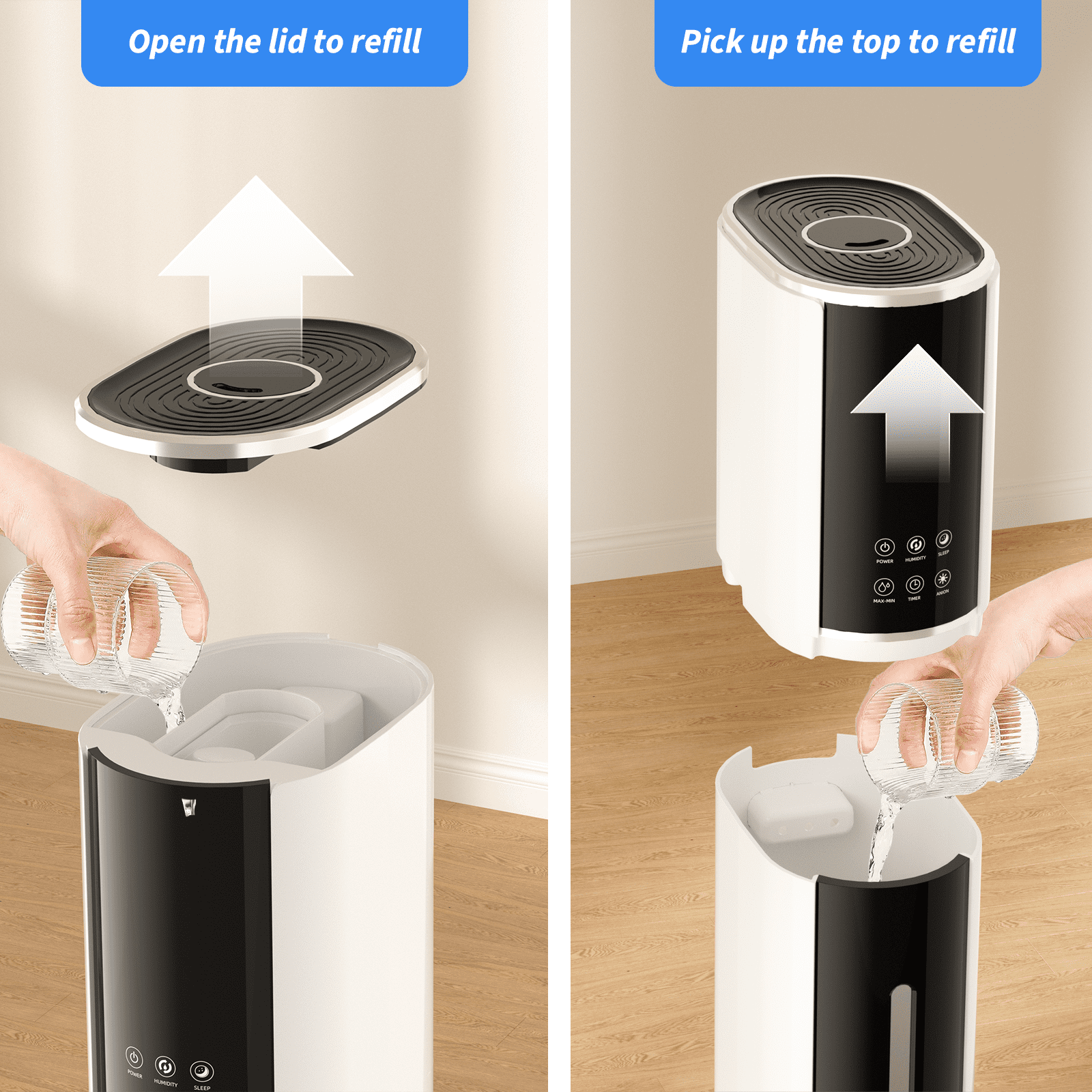 Rocyis Humidifier for Room Home Bedroom, 9L 2.3Gal Cool Mist Tower Top Fill Large Humidifier with Essential Oils,Whole House Floor Humidifiers for Baby,Pets,Plants,with Remote,360° Nozzle,White