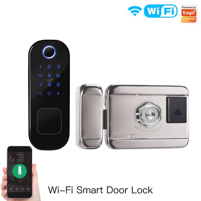 R5 Tuya Smart WiFi Cerradura de puerta Huella digital Contraseña Seguridad Cerradura de tarjeta RFID
