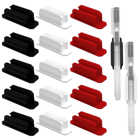 15 Pack Adhesive Pencil Holder for Desk, Silicone Pen Holder for Wall Clipboard, Pencil Holders for Classroom Teacher Supplies, Black White Red