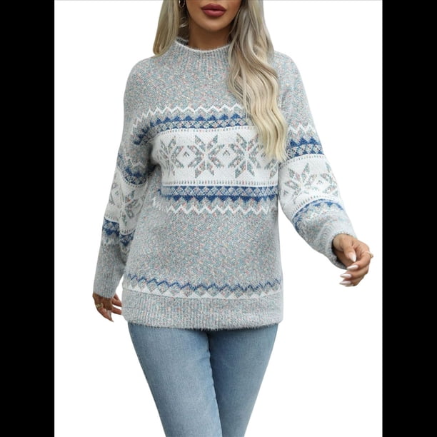 Suéteres Casuales de Punto con Estampado de Leopardo para Mujer, Suéteres de Larga con Cuello Redondo Gris XL
