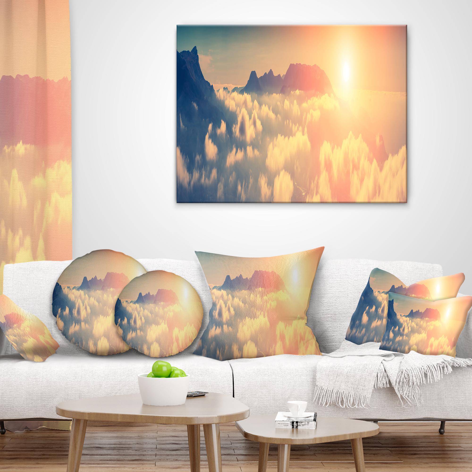 Designart Sky above Floating Clouds - Contemporary Landscape Printed Throw Pillow - 18x18