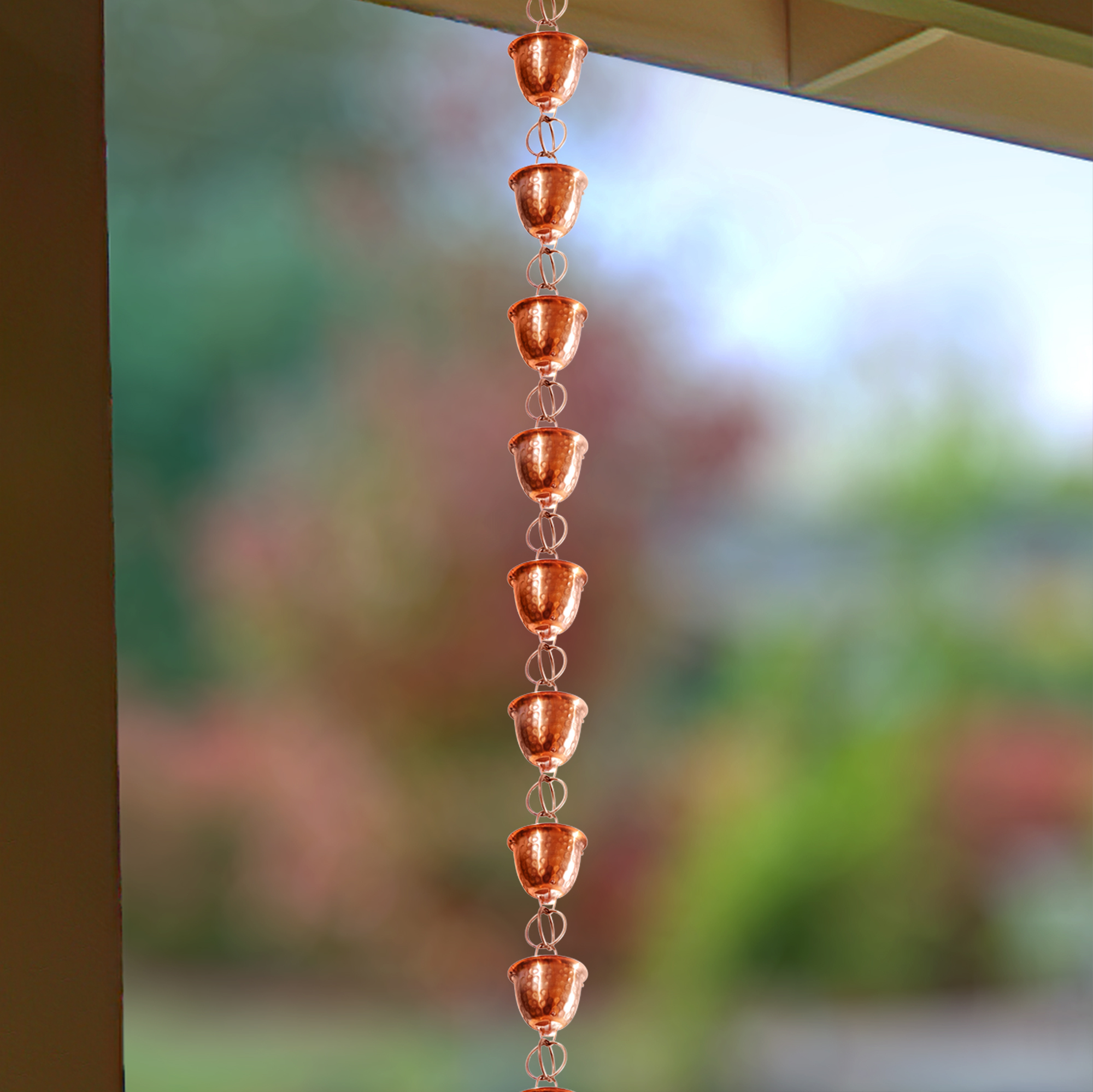 Monarch Rain Chains Pure Copper Hammered Cup Rain Chain Replacement Downspout for Gutters, 8.5 ft L - image 3 of 10