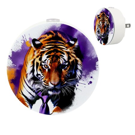 

Night Lights Plug Into Wall [2 Pack] Night Light for Kids LED Nightlight with Dusk to Dawn Sensor for Bathroom Decor Children Room Animal Tiger Art Purple Orange
