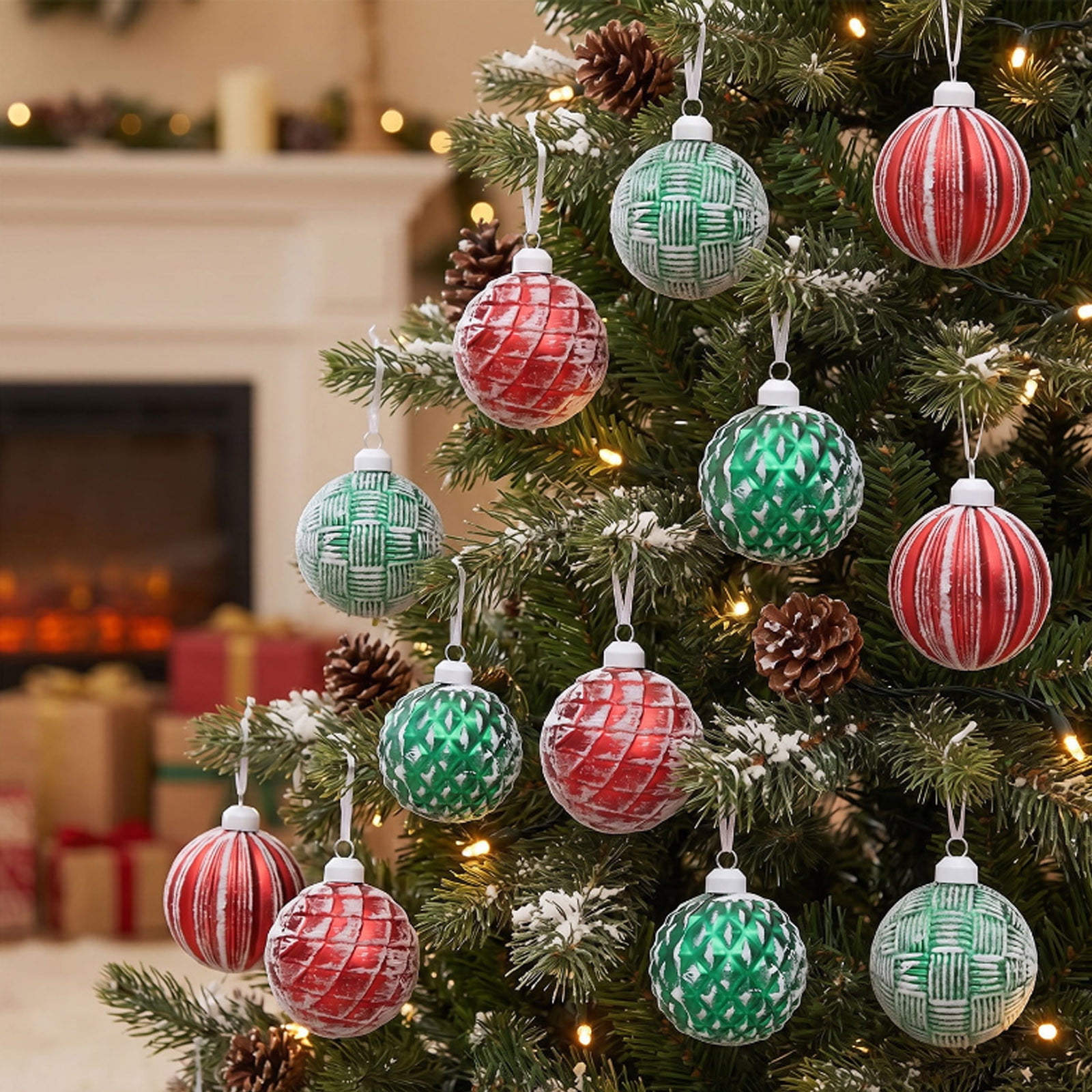 Eolstice Christmas Hanging Ornaments Set 12 Piece Colorful Shiny Decorative Balls Festive Holiday Tree Home Indoor Party Decoration