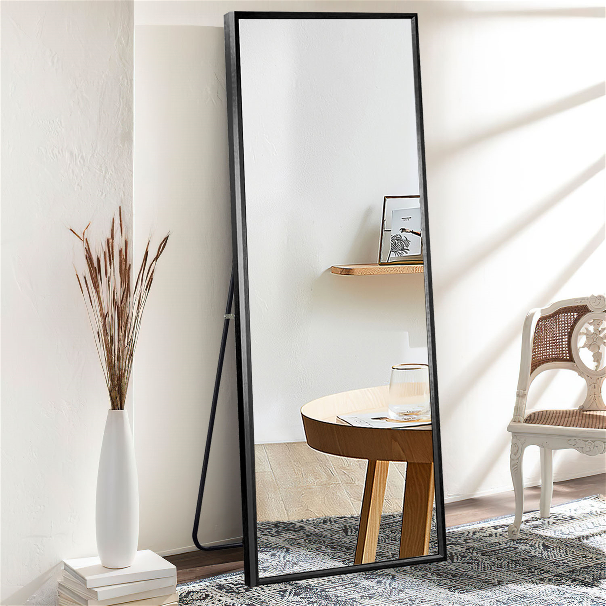 65"x22" Aluminum Alloy Frame Mirror Rectangular Full Length Floor Mirror Black