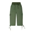 thumbnail image 4 of New trending & for spring LEBONYARD Linen Pants Women,Capris Womens Pants with Pockets Loose Casual Dressy Lightweight Ladies Baggy Cargo Shorts Capris for Hiking Army Green XXL, 4 of 6