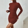 thumbnail image 4 of Women's Turtleneck Ribbed Knit Sweater Bodycon Dress Casual Solid Long Sleeve Dresses Simple Slim Fit Short Dress, 4 of 7