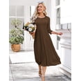 thumbnail image 2 of AURA Plus Size Women's 3/4 Sleeve A-line and Flare Midi Long Dress, 2 of 5