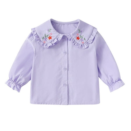 

Toddlers And Baby Girls Fittness T-Shirts Solid Color O-Neck Long Sleeve Child Infant Cotton Embroidered Tops Outfits Clothes Holiday Vacation Seaside Loose Cozy Tshirts